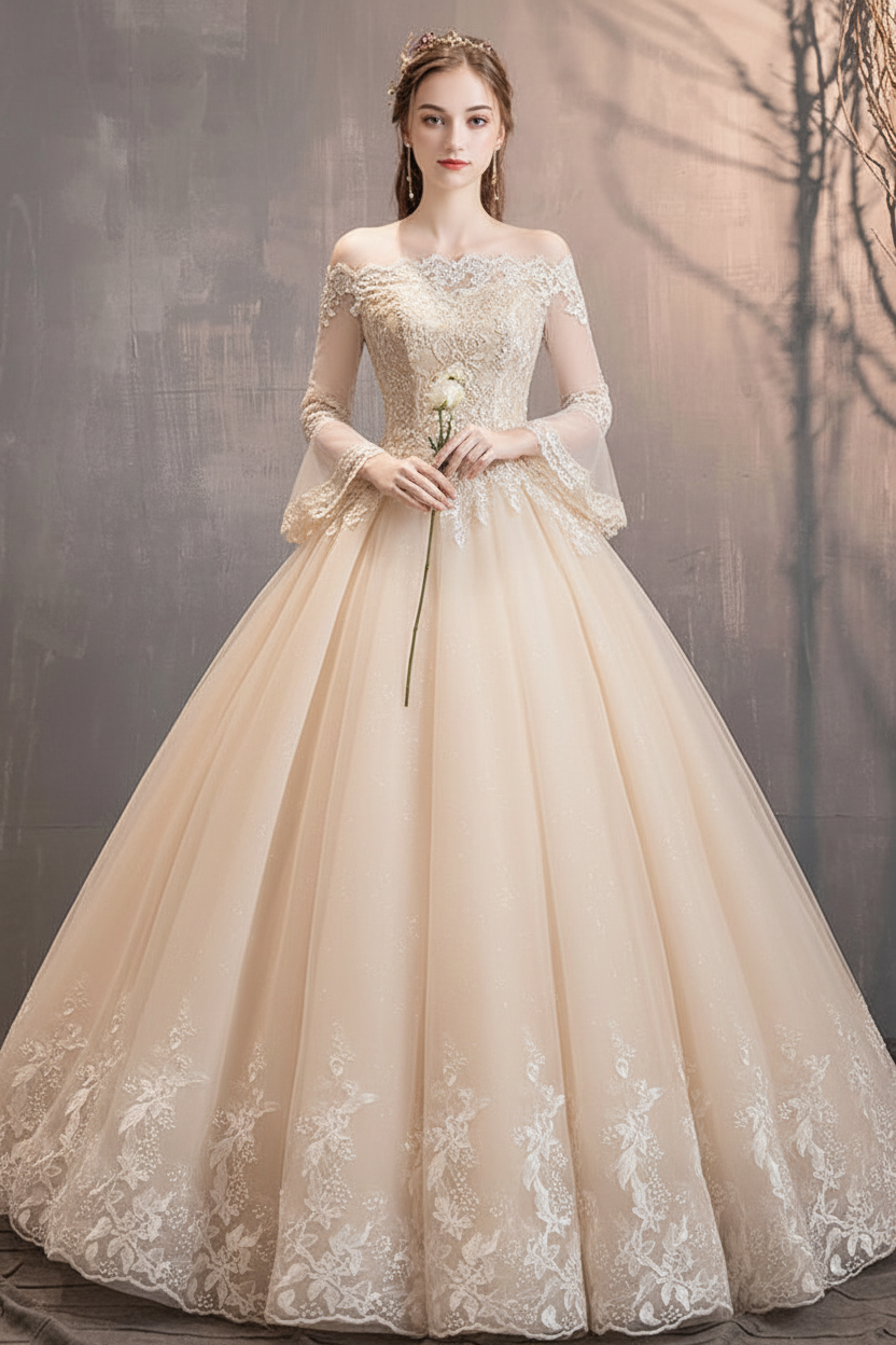 Lace Wedding Dresses Ivory Off The Shoulder Lace Applique Princess Bridal Gown