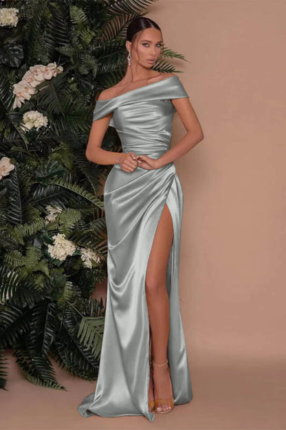 Champagne Off-The-Shoulder Mermaid Prom Dress with Split