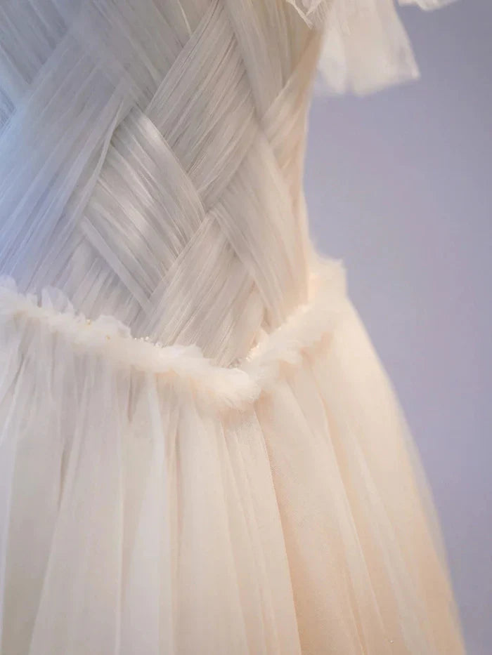 Light Champagne Tulle Long Prom Dress Tulle Formal Wedding Dress