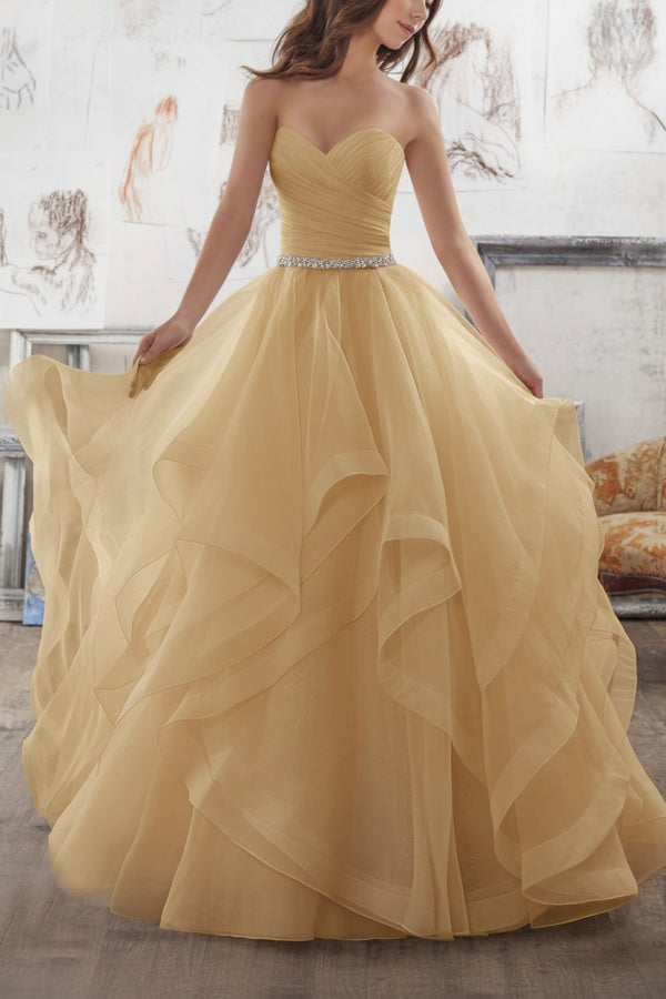 Sweetheart Ball Gown Wedding Dresses Sleeveless Asymmetric Tulle Bridal Gown
