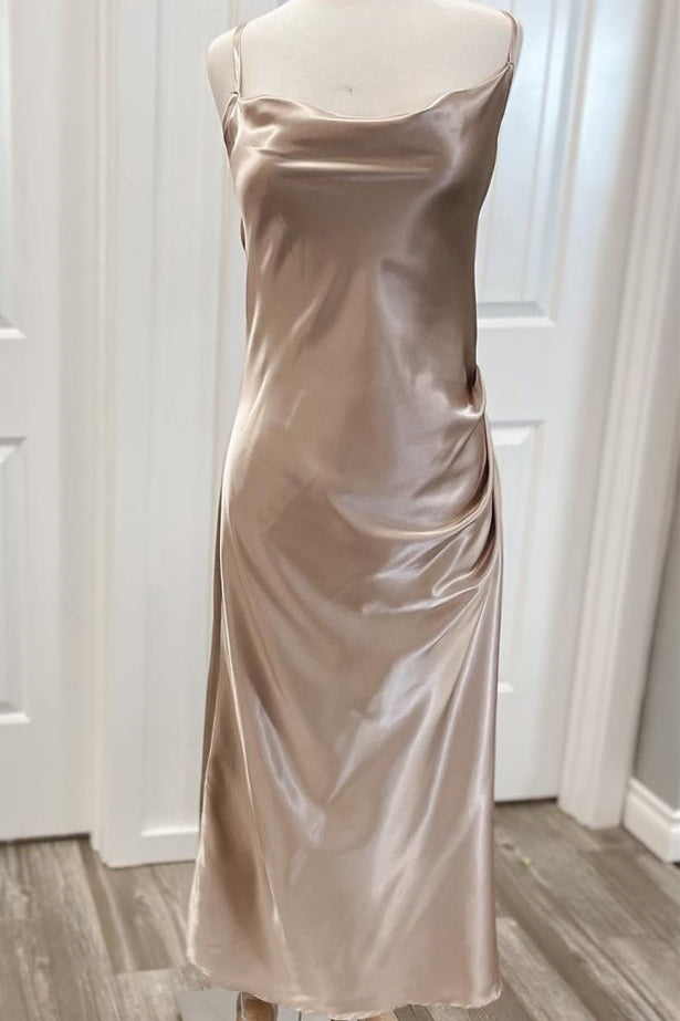 Burgundy Halter Cowl Neck Column Bridesmaid Dress