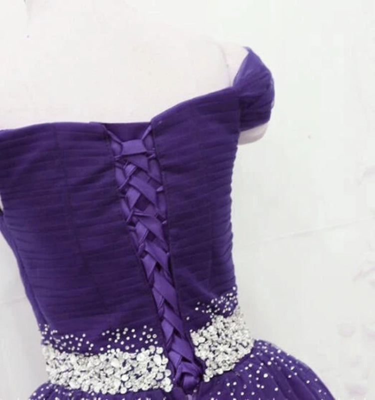 Charming Off Shoulder Dark Purple Tulle Long Prom Gown with Sequins Regency Formal Graduation Evening Dress