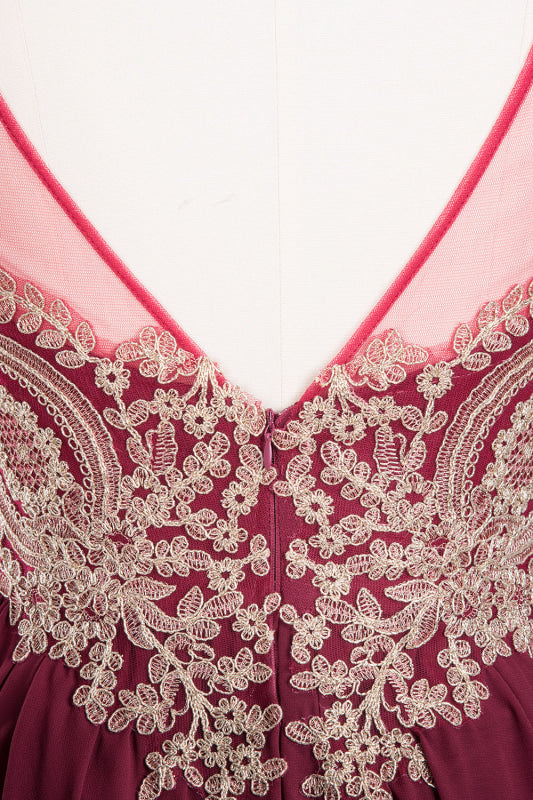 Chic Halter Burgundy Backless Bridesmaid Dress with Appliques