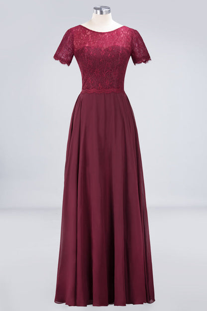 Chic Lace Burgundy Long Bridesmaid Dress With Sleeves