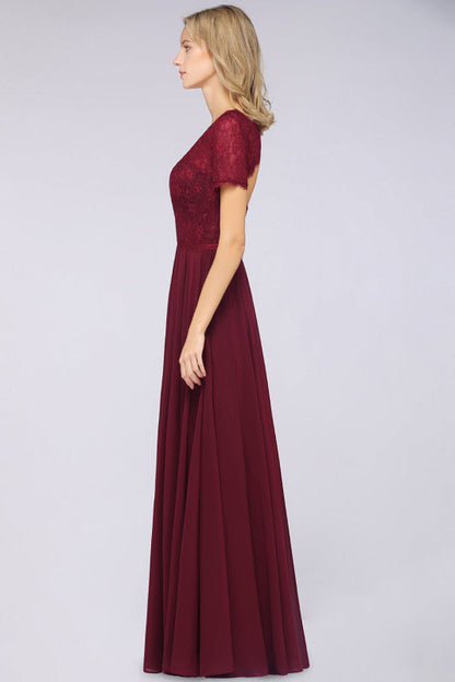 Chic Lace Burgundy Long Bridesmaid Dress With Sleeves