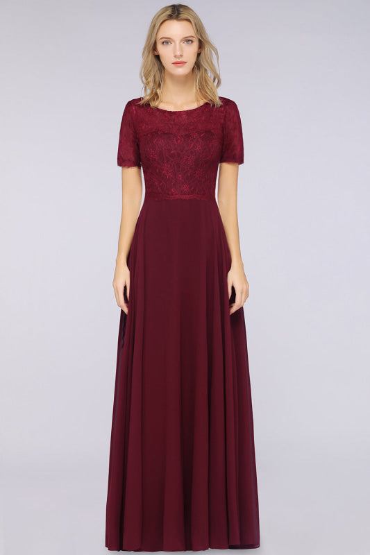 Chic Lace Burgundy Long Bridesmaid Dress With Sleeves