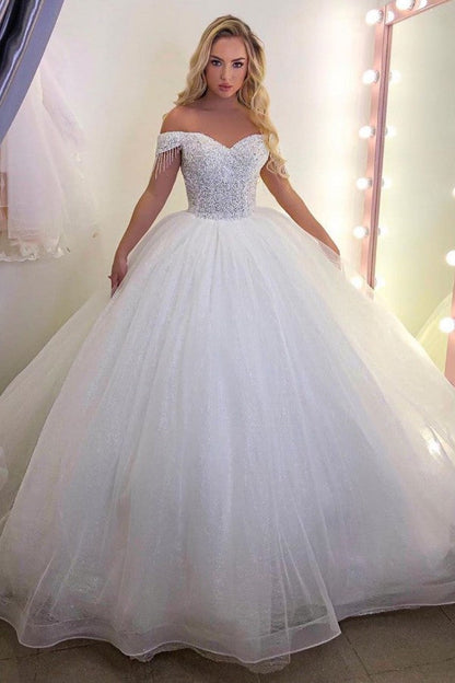 Chic Long Off-the-Shoulder Wedding Dress On Sale