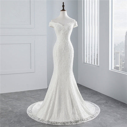 Chic Off-the-Shoulder Long Mermaid Wedding Dress with Lace