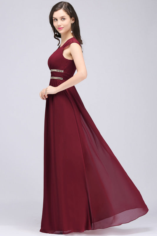 Chic Ruched Chiffon Aline Formal Dress Burgundy Bridesmaid Dress with Beadings