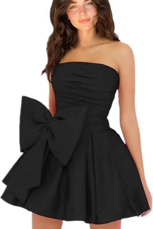 Chic Sleeveless Ruched Short Homecoming Dresses Lace Up Mini Party Wear Dress with Bow