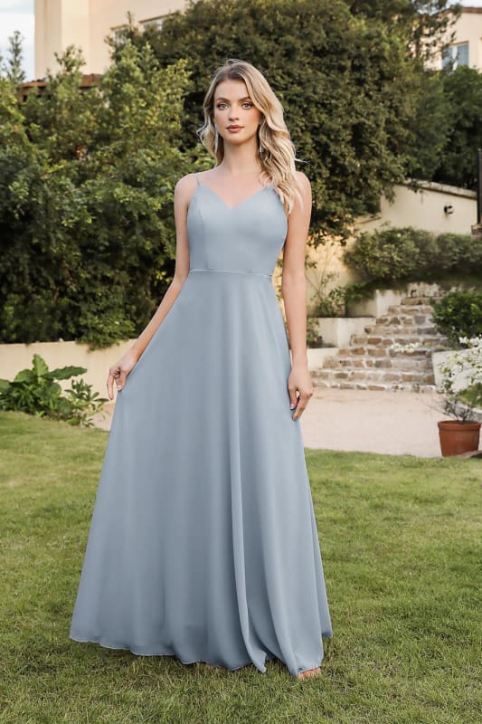 Chic Spaghetti Straps Chiffon Formal Dress Sleeveless V-Neck Aline Long Evening Dress