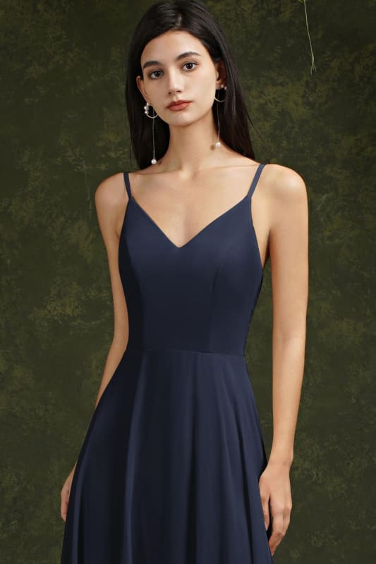 Chic Spaghetti Straps Chiffon Formal Dress Sleeveless V-Neck Aline Long Evening Dress