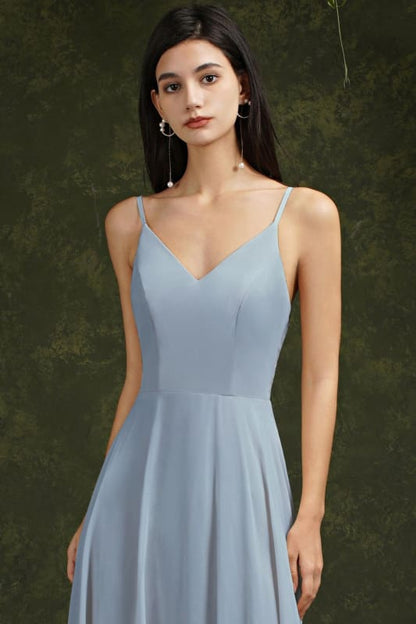 Chic Spaghetti Straps Chiffon Formal Dress Sleeveless V-Neck Aline Long Evening Dress