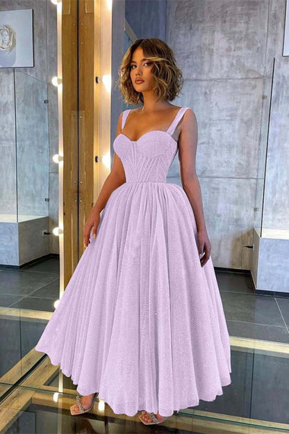 Chic Sweetheart Sequins A Line Prom Dress Tea Length