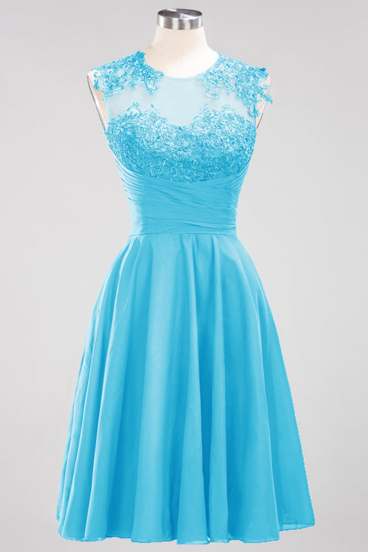 Chiffon Round Neck Short Bridesmaid Dresses with Appliques