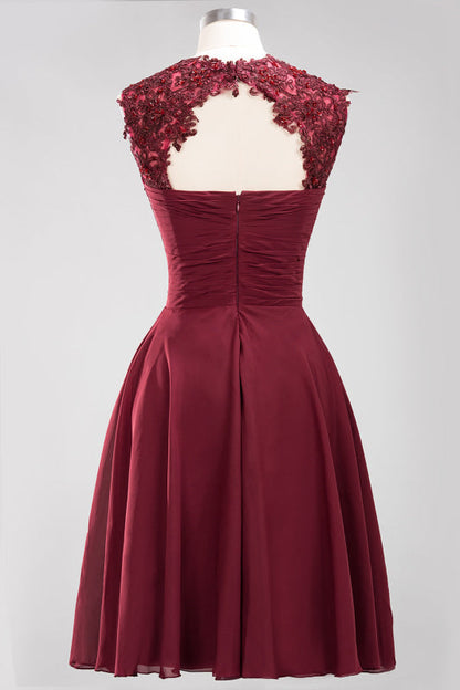 Chiffon Round Neck Short Bridesmaid Dresses with Appliques