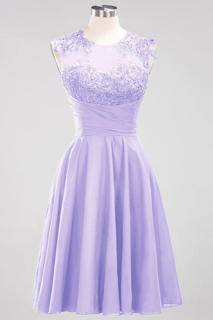 Chiffon Round Neck Short Bridesmaid Dresses with Appliques