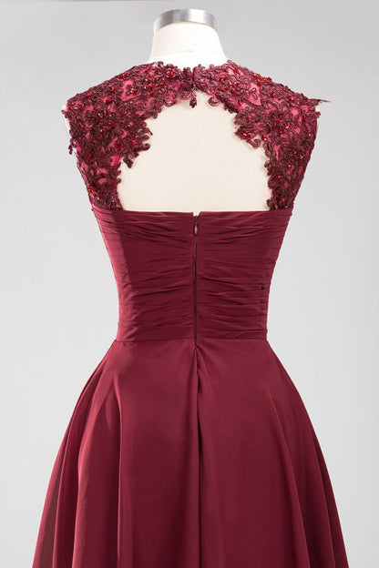 Chiffon Round Neck Short Bridesmaid Dresses with Appliques