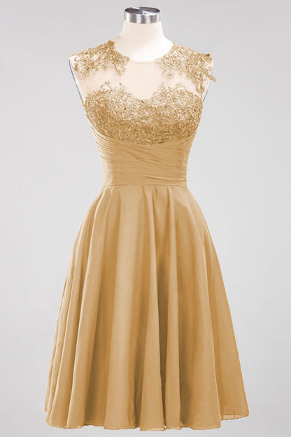 Chiffon Round Neck Short Bridesmaid Dresses with Appliques
