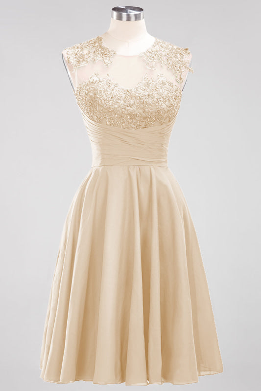 Chiffon Round Neck Short Bridesmaid Dresses with Appliques