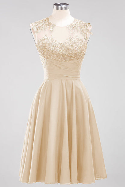 Chiffon Round Neck Short Bridesmaid Dresses with Appliques