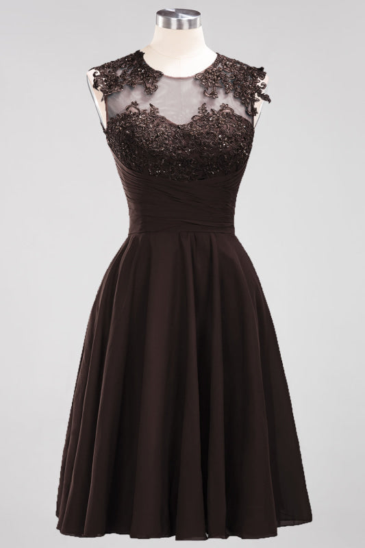 Chiffon Round Neck Short Bridesmaid Dresses with Appliques