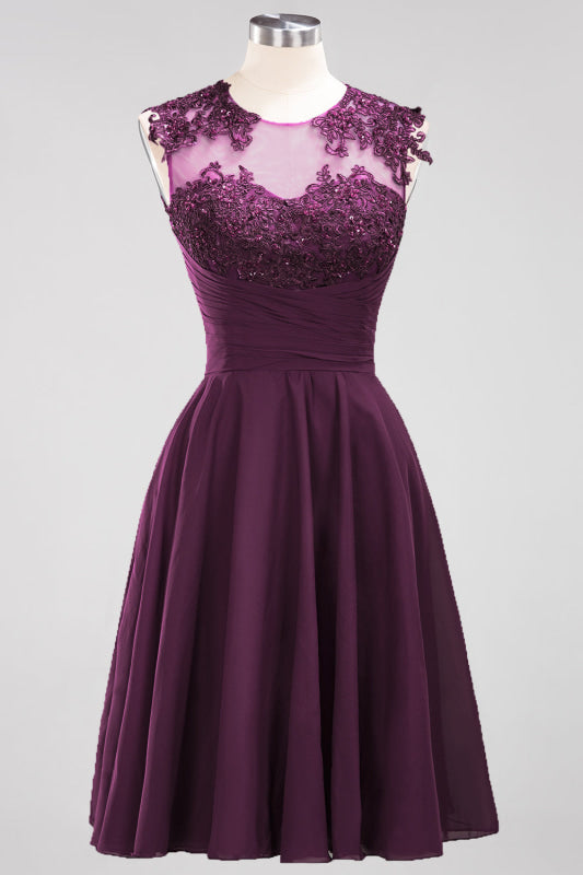 Chiffon Round Neck Short Bridesmaid Dresses with Appliques