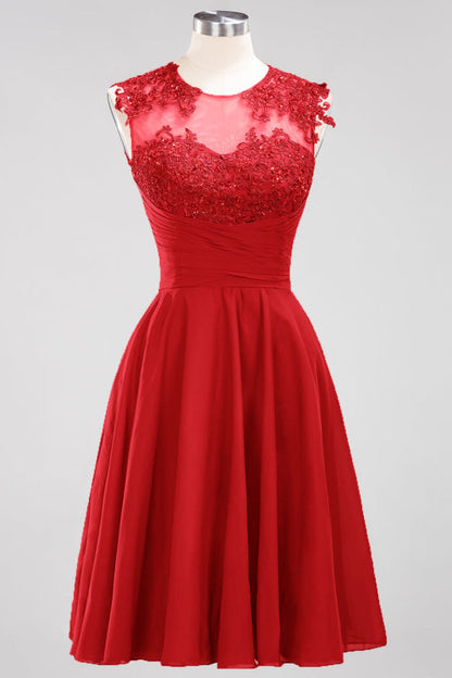 Chiffon Round Neck Short Bridesmaid Dresses with Appliques