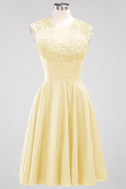 Chiffon Round Neck Short Bridesmaid Dresses with Appliques