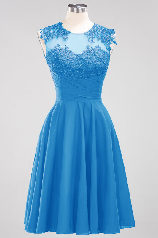 Chiffon Round Neck Short Bridesmaid Dresses with Appliques