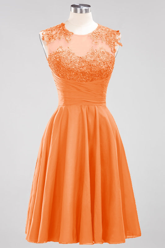 Chiffon Round Neck Short Bridesmaid Dresses with Appliques