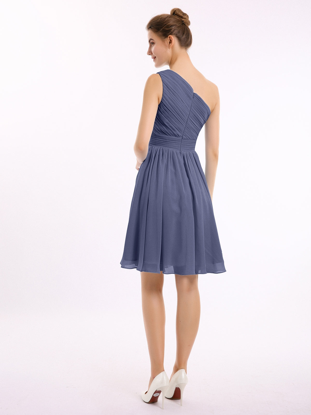 Single Shoulder Knee length Chiffon Dresses Stormy