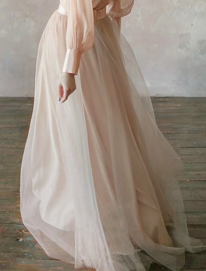 Two Piece Party Dress Minimalist Wedding Guest Formal Evening Birthday Dress Stand Collar Long Sleeve Floor Length Chiffon with Tier 2025