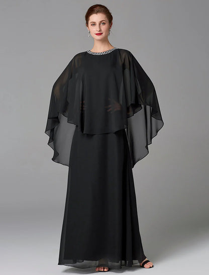 Aimishang  A-Line Mother of the Bride Dress Wedding Guest Plus Size Elegant Jewel Neck Floor Length Chiffon Sleeveless with Beading Fall