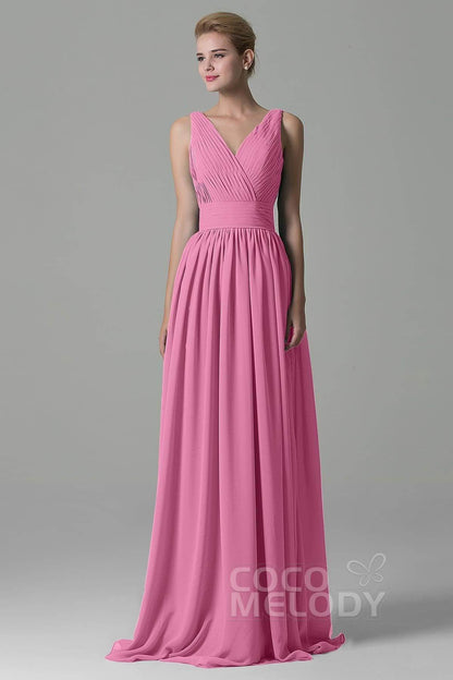 Sheath Floor Length Chiffon Bridesmaid Dress COAF1500A