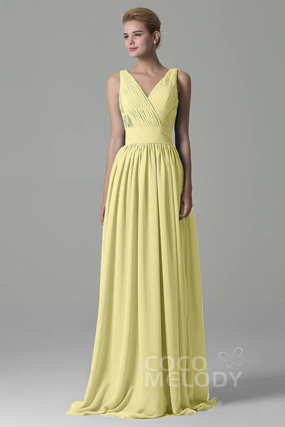 Sheath Floor Length Chiffon Bridesmaid Dress COAF1500A