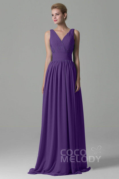 Sheath Floor Length Chiffon Bridesmaid Dress COAF1500A
