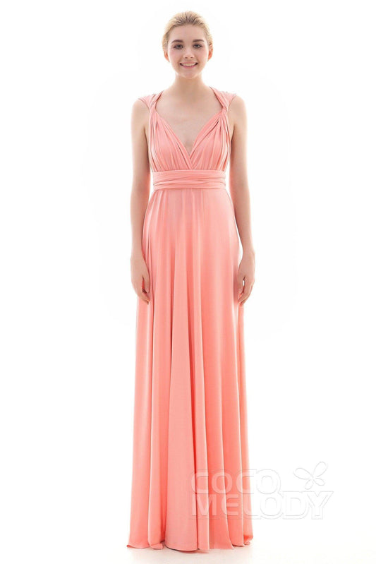 Sheath Floor Length Knitted Bridesmaid Dress COEF16001