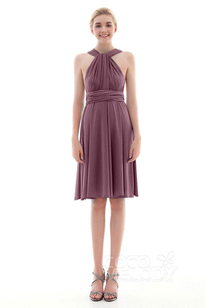 Sheath Knee Length Knitted Fabric Bridesmaid Dress COEK16002