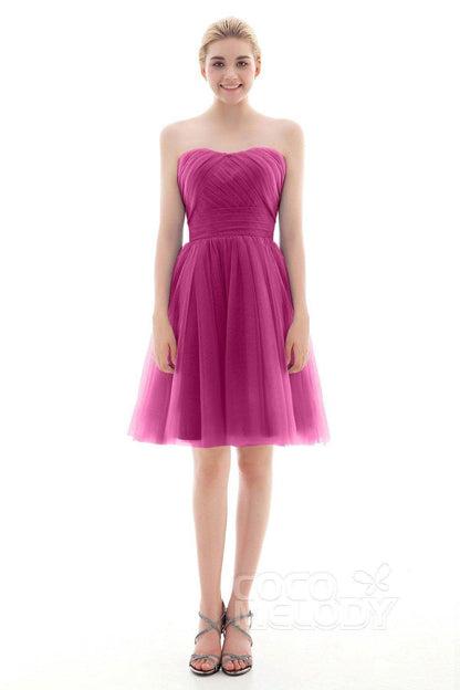 A-Line Short-Mini Tulle Bridesmaid Dress COLM16001