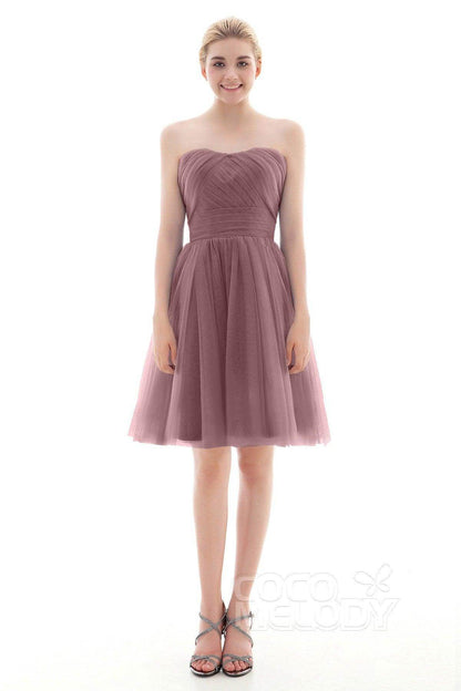 A-Line Short-Mini Tulle Bridesmaid Dress COLM16001