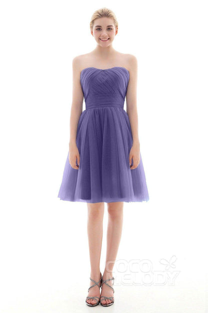 A-Line Short-Mini Tulle Bridesmaid Dress COLM16001