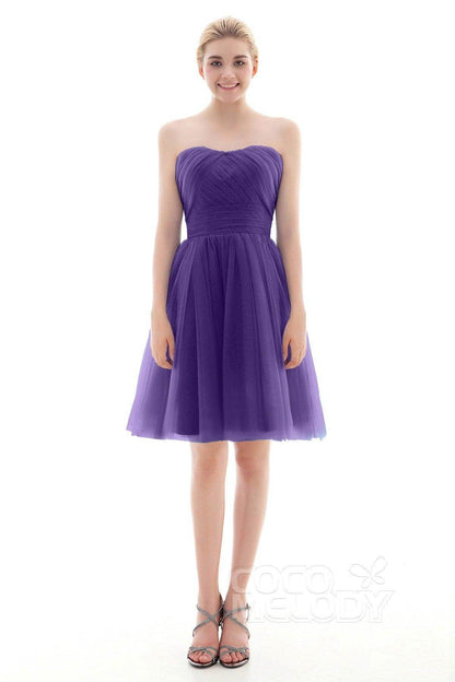 A-Line Short-Mini Tulle Bridesmaid Dress COLM16001