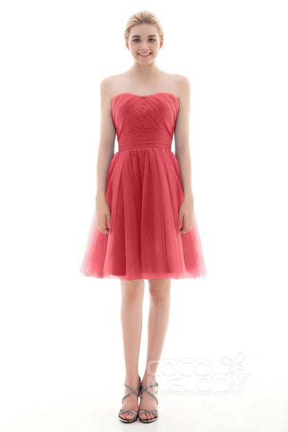A-Line Short-Mini Tulle Bridesmaid Dress COLM16001