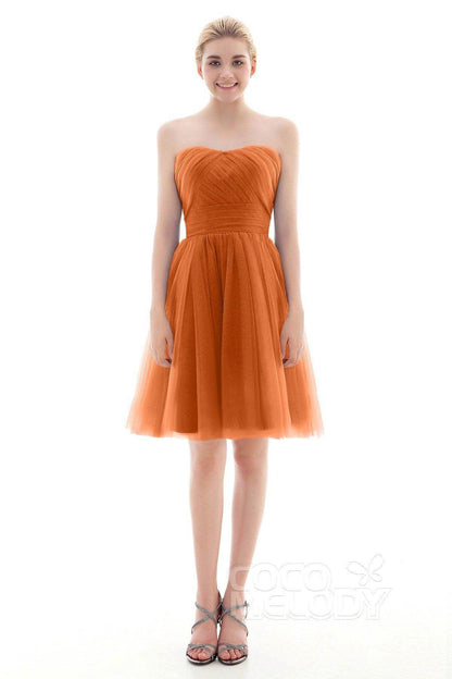 A-Line Short-Mini Tulle Bridesmaid Dress COLM16001