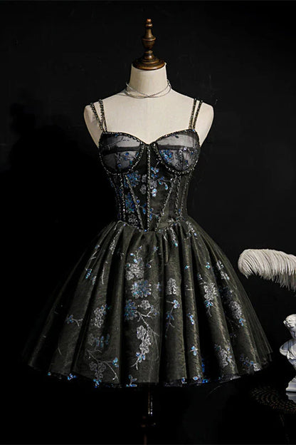 A-line Black and Blue Seqins Short Party Dress Homecoming Dresses, AST1168