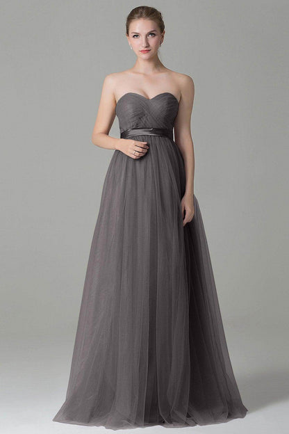 Sheath-Column Floor Length Tulle Bridesmaid Dress COZF1500B