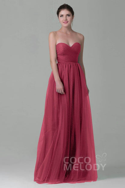 Sheath-Column Floor Length Tulle Bridesmaid Dress COZF1500E
