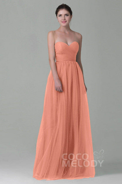 Sheath-Column Floor Length Tulle Bridesmaid Dress COZF1500E
