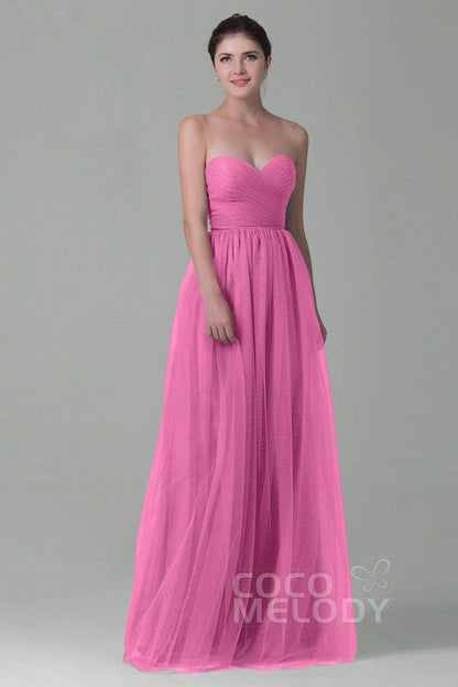 Sheath-Column Floor Length Tulle Bridesmaid Dress COZF1500E